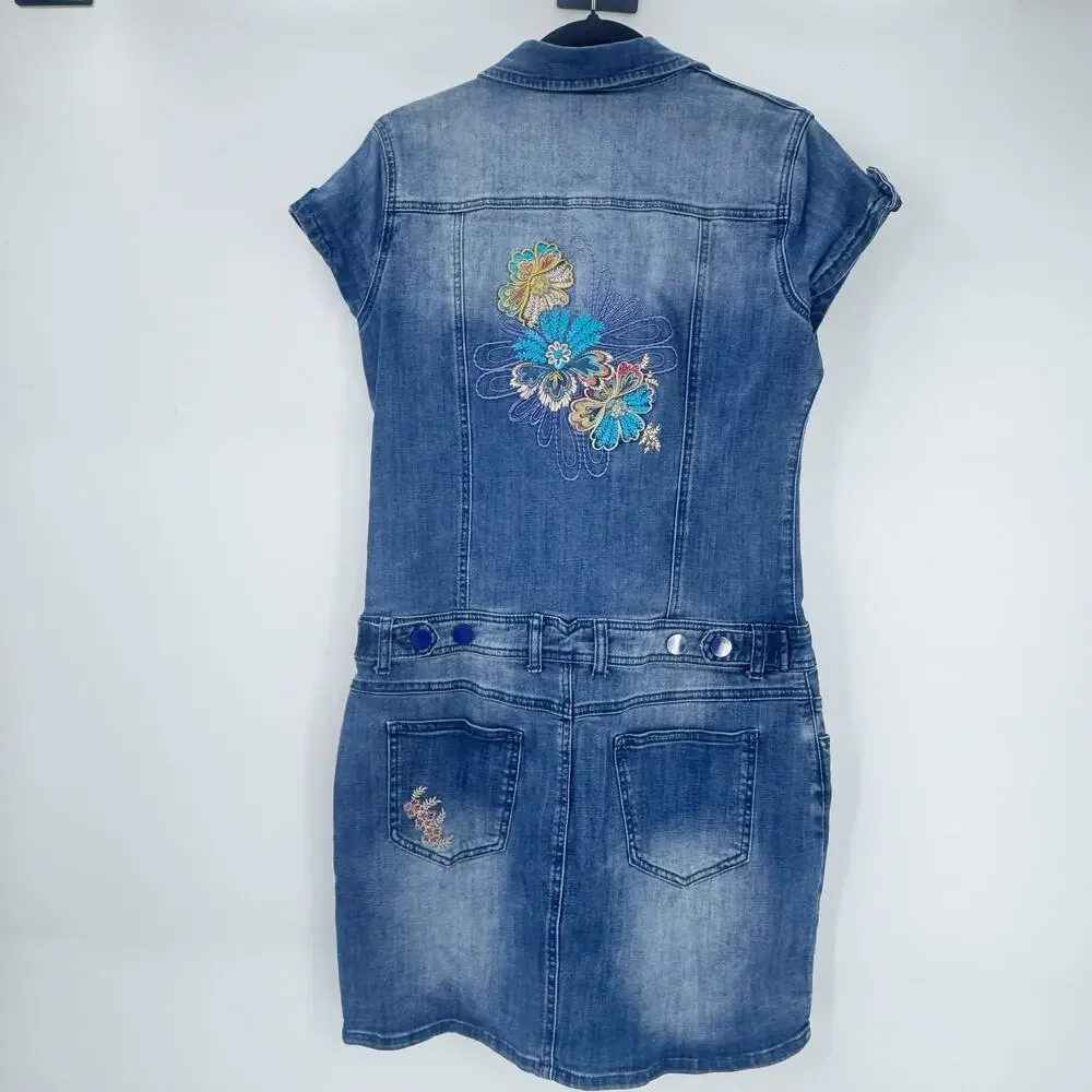 Desigual Women's Vest Xena Denim Mini Dress Short Sleeve Blue Size 40 /US 6 NWT_8